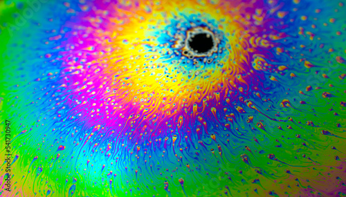 Photogtaphy of Iridescent multicolored bright abstract soapy water. Space, halographic, psychedelic background for screensaver. photo