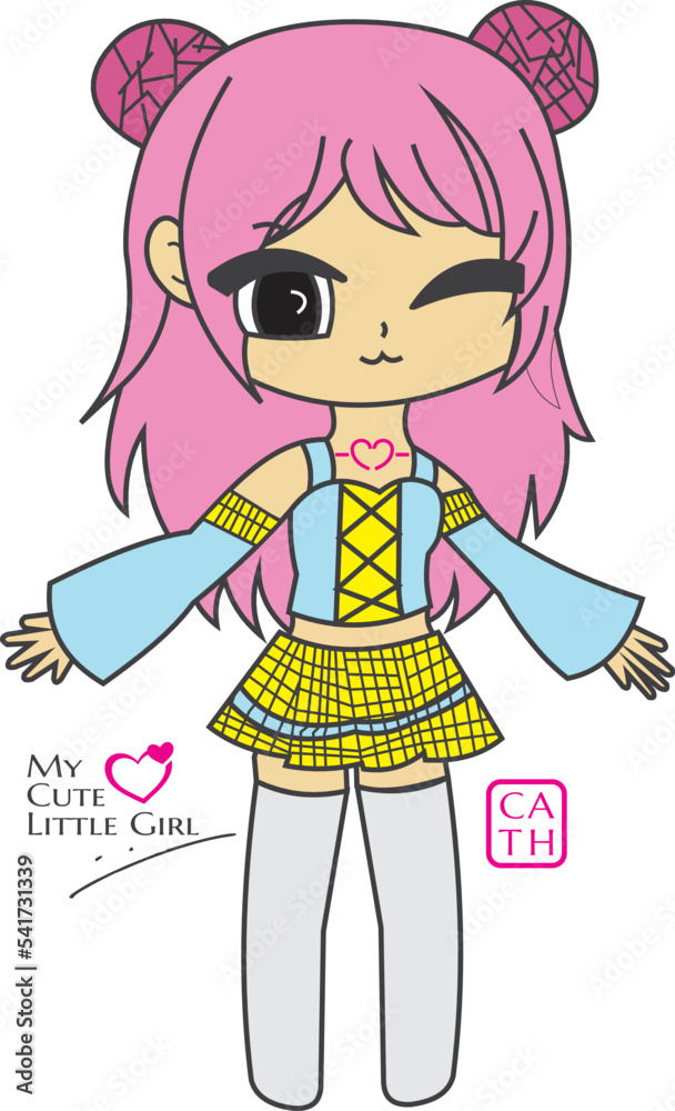 Cute girl blink eye character design 02 with pink hair vector illustration Cute girl blink eye character design 02 with pink hair vector illustration