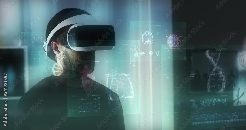 Virtual or Augmented Reality Concept Caucasian Businessman Using