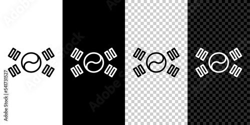 Set line South Korea flag icon isolated on black and white, transparent background. Vector