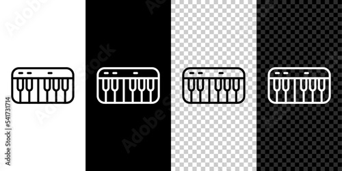 Set line Music synthesizer icon isolated on black and white, transparent background. Electronic piano. Vector