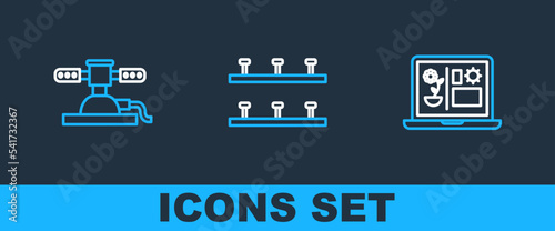 Set line Smart farming technology, Automatic irrigation sprinklers and icon. Vector