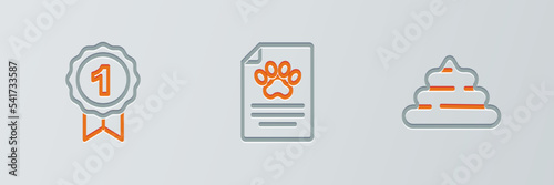 Set line Shit, Dog award symbol and Clinical record pet icon. Vector
