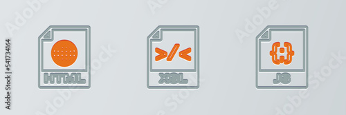 Set line JS file document  HTML and XSL icon. Vector