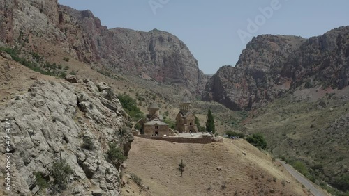 The medieval monastery of Noravank in Armenia. Famous Medieval Ancient Noravanq Church in the Mountains, Caucasus.  photo