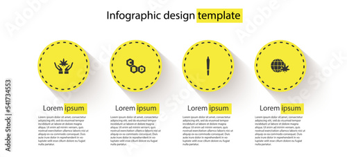 Set Marijuana or cannabis leaf, Cannabis molecule, joint and Legalize marijuana globe. Business infographic template. Vector