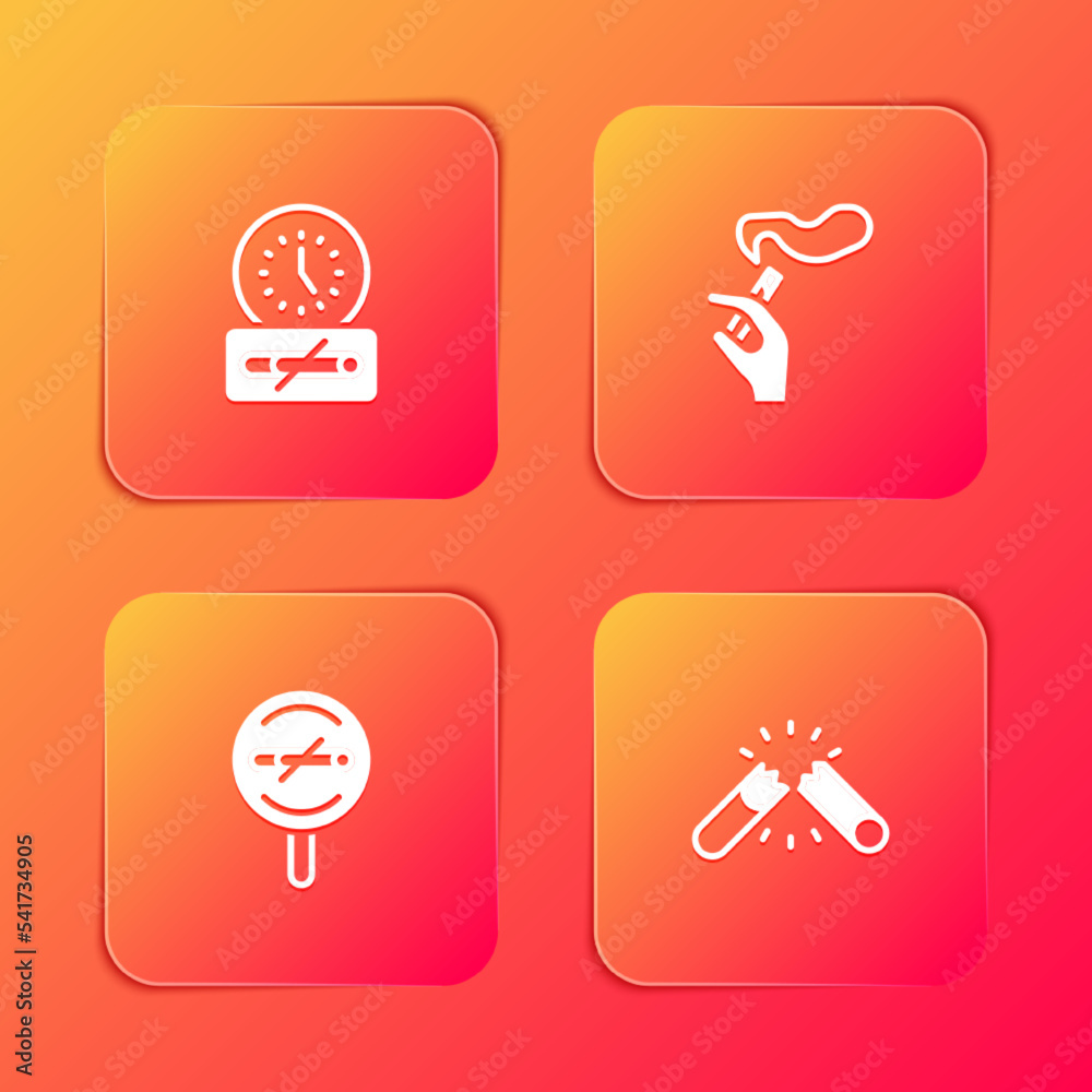 Set No smoking time, Hand with cigarette, and Broken icon. Vector Set No smoking time, Hand with cigarette, and Broken icon. Vector