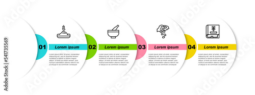 Set line Seed, Mortar and pestle, and Book about seeds. Business infographic template. Vector