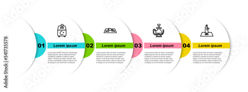 Set line Donate or pay your zakat, Muslim man prays, Hookah and . Business infographic template. Vector