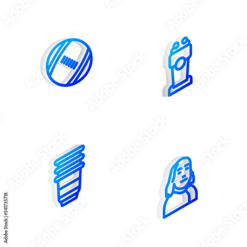 Set Isometric line Stage stand or tribune, American Football ball, Paper glass and Benjamin Franklin icon. Vector