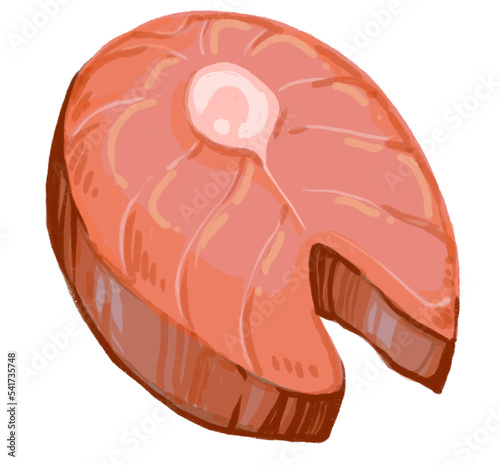 Salmon steak fillet seafood meal groumet hand drawing illustration