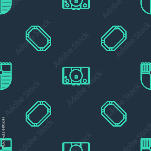 Set line Video game console, Poker table and Shield for on seamless pattern. Vector