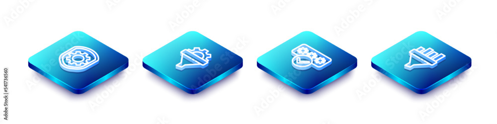 Set Isometric line Shield with settings gear, Sales funnel, Password protection and chart icon. Vector Set Isometric line Shield with settings gear, Sales funnel, Password protection and chart icon. Vector