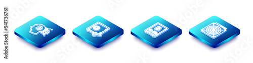 Set Isometric line Bitcoin think, Proof of stake, and ASIC Miner icon. Vector