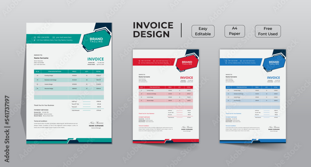 Corporate business invoice design template design, Company invoice template with price receipt, payment agreement, invoice bill, accounting, bill receipt