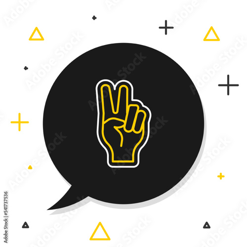 Line Hand showing two finger icon isolated on white background. Hand gesture V sign for victory or peace. Colorful outline concept. Vector