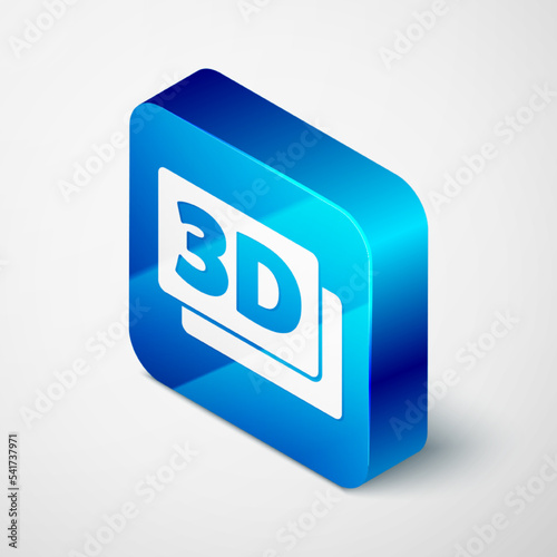 Isometric 3D word icon isolated on grey background. Blue square button. Vector