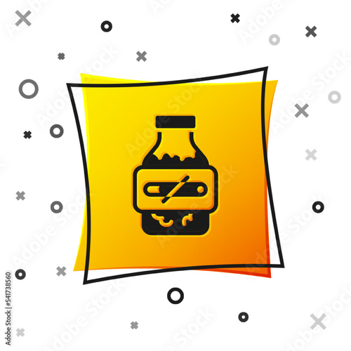 Black Nicotine gum in blister pack icon isolated on white background. Helps calm cravings and reduces anxiety caused by quitting smoking. Yellow square button. Vector