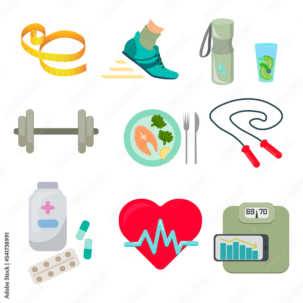 Fototapeta premium Healthy lifestyle. A set of icons for a healthy lifestyle.