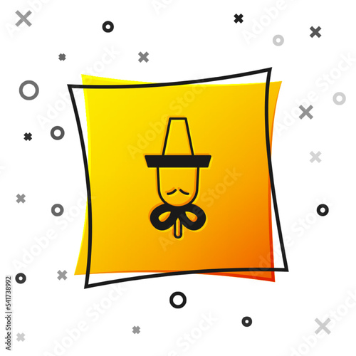 Black Traditional korean hat icon isolated on white background. Yellow square button. Vector