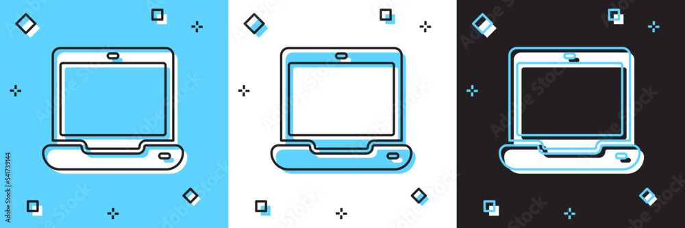Set Laptop icon isolated on blue and white, black background. Computer notebook with empty screen sign. Vector Set Laptop icon isolated on blue and white, black background. Computer notebook with empty screen sign. Vector