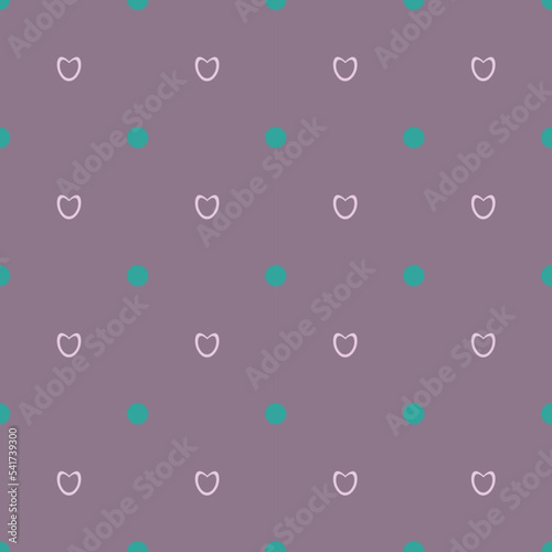  
Pattern seamless vector of hearts and circles on a purple background. For use in modern design,textiles, wallpaper.