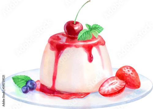 Watercolor illustration of Panna Cotta dessert