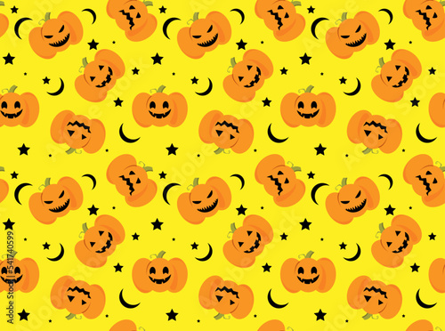 Pumpkin seamless texture in trendy autumn colors. Beige background with pumpkin pattern vector.
