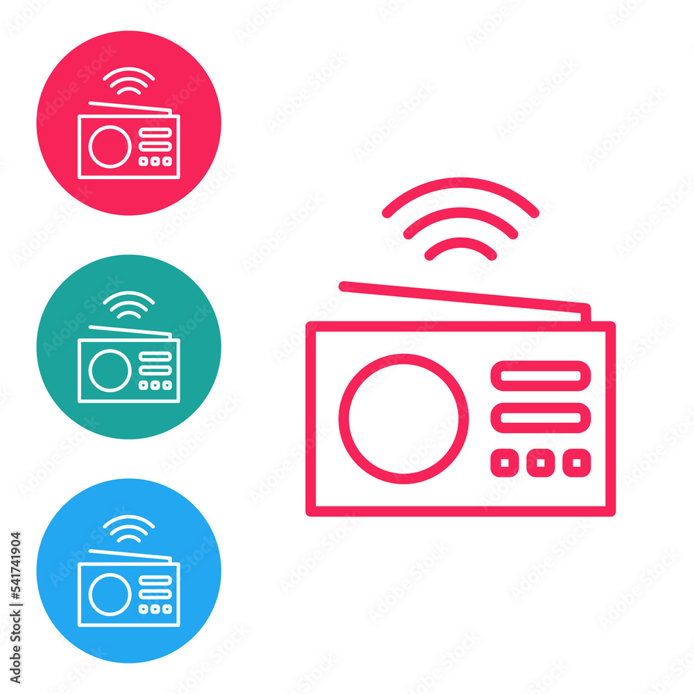 Red line Smart radio system icon isolated on white background. Internet of things concept with wireless connection. Set icons in circle buttons. Vector Red line Smart radio system icon isolated on white background. Internet of things concept with wireless connection. Set icons in circle buttons. Vector