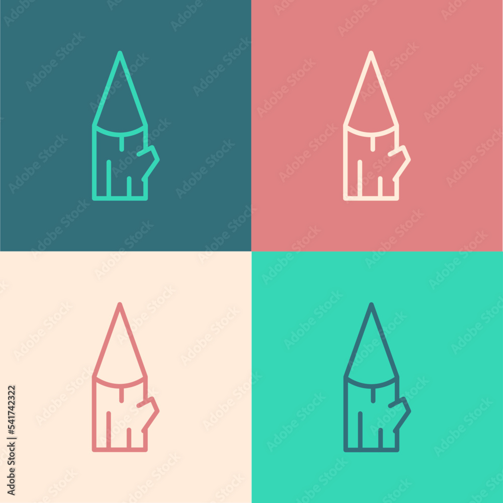 Pop art line Wooden log icon isolated on color background. Vector