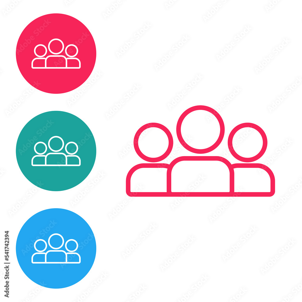 Red line Users group icon isolated on white background. Group of people icon. Business avatar symbol - users profile icon. Set icons in circle buttons. Vector Red line Users group icon isolated on white background. Group of people icon. Business avatar symbol - users profile icon. Set icons in circle buttons. Vector