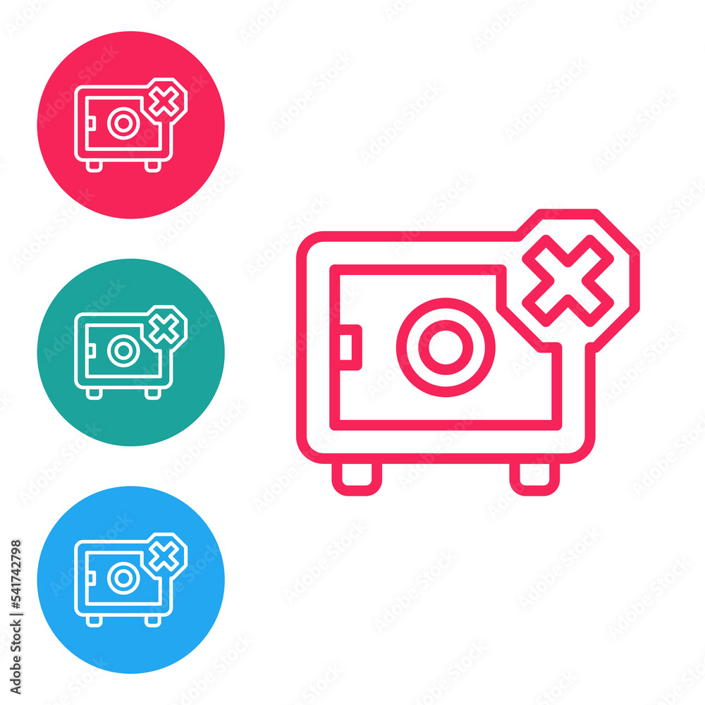 Red line Safe icon isolated on white background. The door safe a bank vault with a combination lock. Reliable Data Protection. Set icons in circle buttons. Vector Red line Safe icon isolated on white background. The door safe a bank vault with a combination lock. Reliable Data Protection. Set icons in circle buttons. Vector