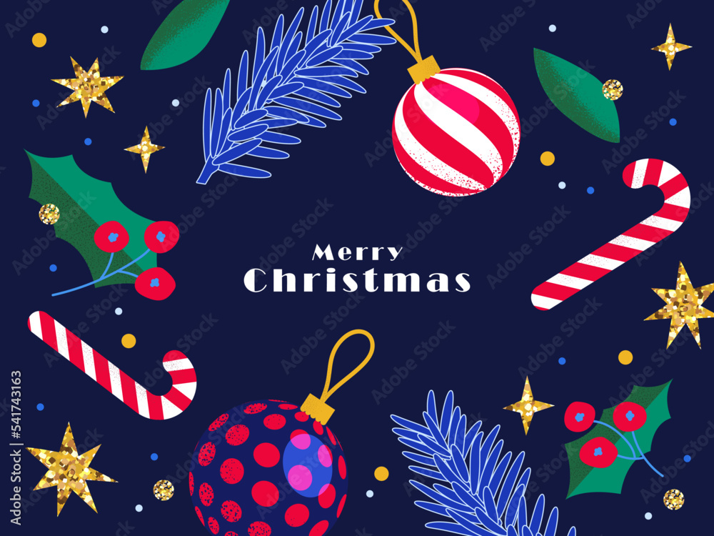 Merry Christmas and Happy New Year greeting card, poster, holiday cover