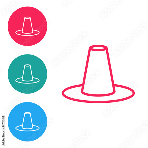 Red line Traditional korean hat icon isolated on white background. Set icons in circle buttons. Vector