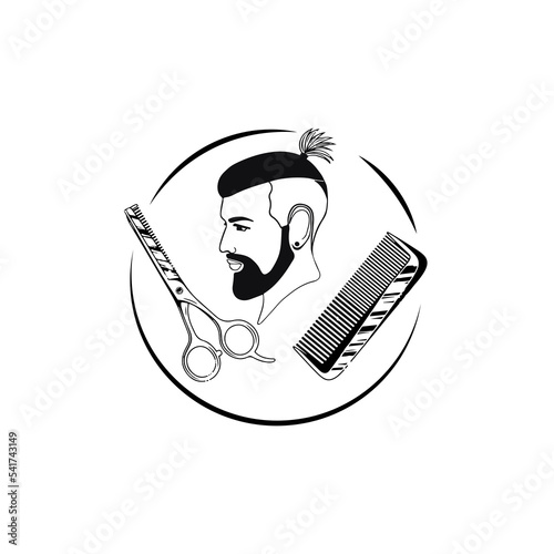 barbeshop logo illustration vector, face vector, hairdresser beard haircut barbershop sign, shave saloon hair