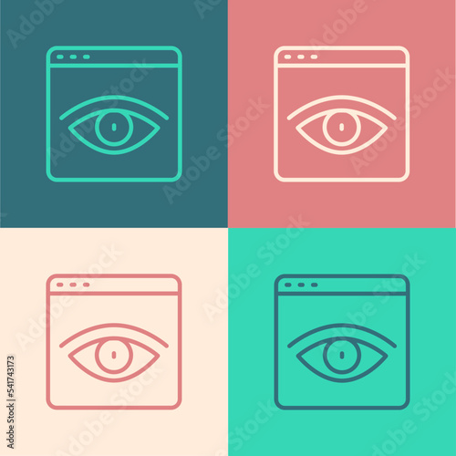 Pop art line Browser incognito window icon isolated on color background. Vector