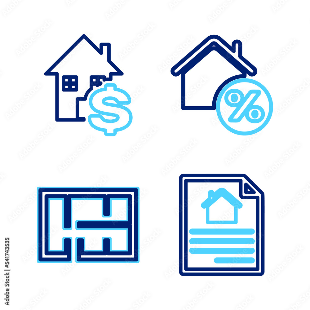 Set line House contract, plan, with percant and dollar icon. Vector Set line House contract, plan, with percant and dollar icon. Vector