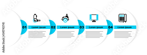 Set line Telephone, Smart Tv, Electric circular saw and Angle grinder icon. Vector