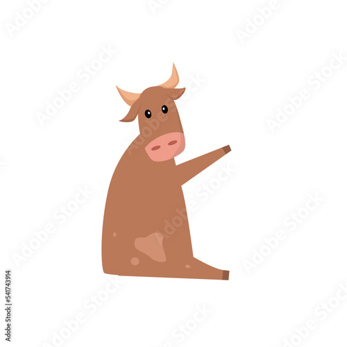 Vector cartoon illustration on a white background. A sitting cow. The concept of agriculture.