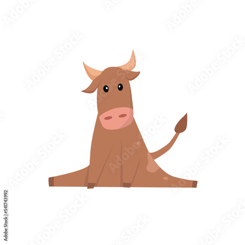 Vector cartoon illustration on a white background. Sitting cow.