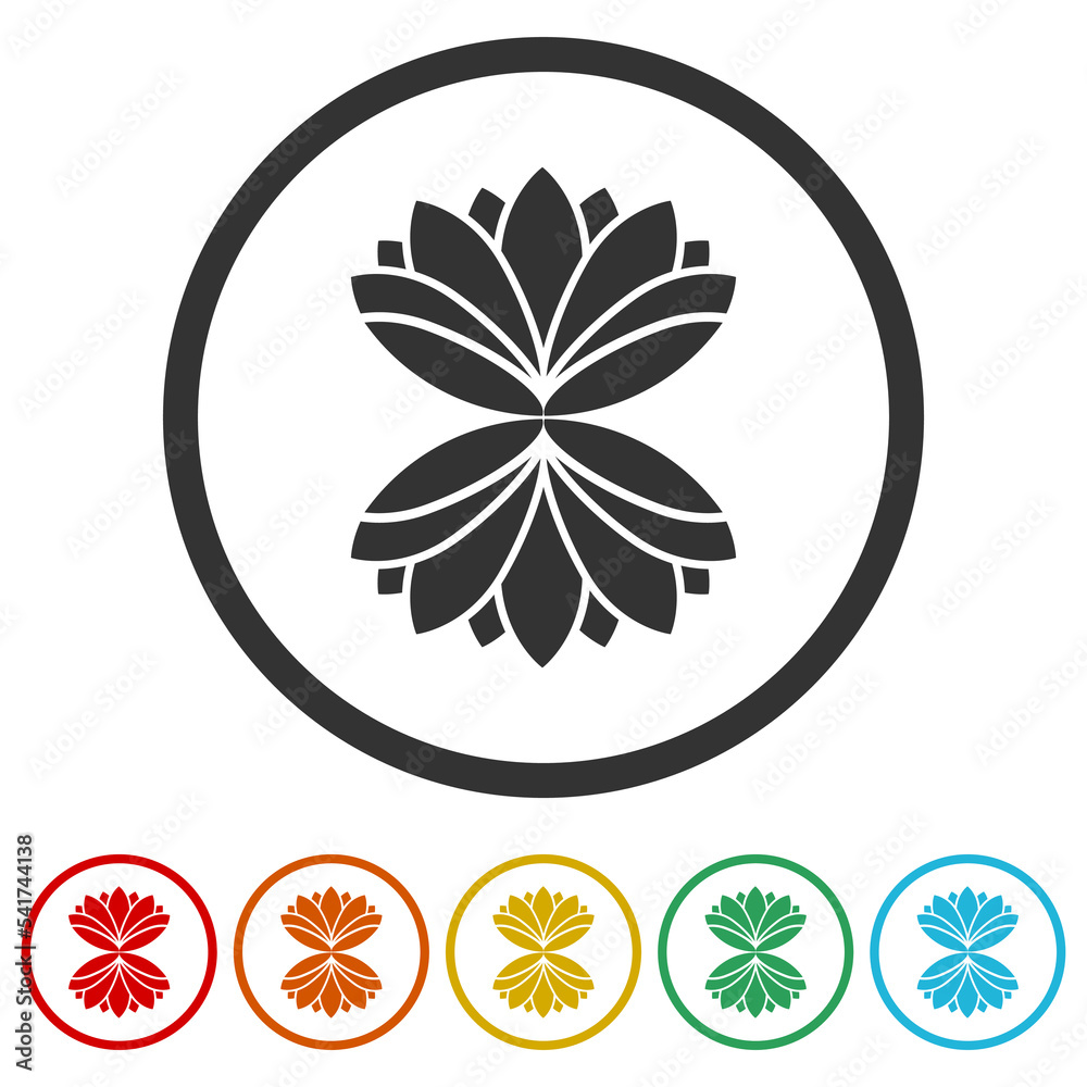 Lotus flower icon. Set icons in color circle buttons Lotus flower icon. Set icons in color circle buttons