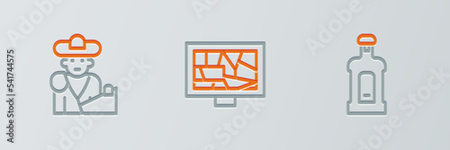 Set line Orujo, Bullfight, matador and Picture art icon. Vector