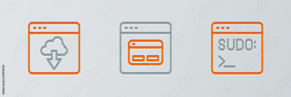 Set line Code terminal, Cloud technology data transfer and Search engine icon. Vector Set line Code terminal, Cloud technology data transfer and Search engine icon. Vector