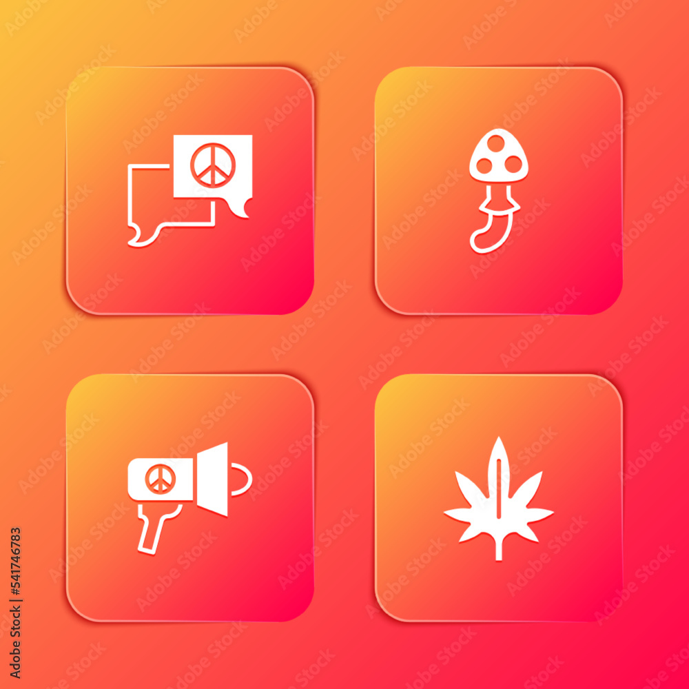 Set Speech bubble chat, Psilocybin mushroom, Megaphone and Marijuana icon. Vector Set Speech bubble chat, Psilocybin mushroom, Megaphone and Marijuana icon. Vector