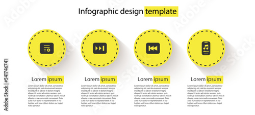 Set Add to playlist, Fast forward, Rewind button and Music player. Business infographic template. Vector