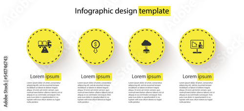 Set Stop delivery cargo truck, Dollar rate decrease, Storm and Global economic crisis news. Business infographic template. Vector