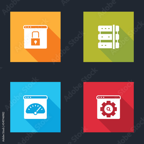 Set Secure your site with HTTPS, SSL, Server, Digital speed meter and Browser setting icon. Vector