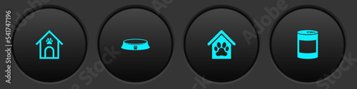 Set Dog house and paw print pet, Pet food bowl, and Canned icon. Vector