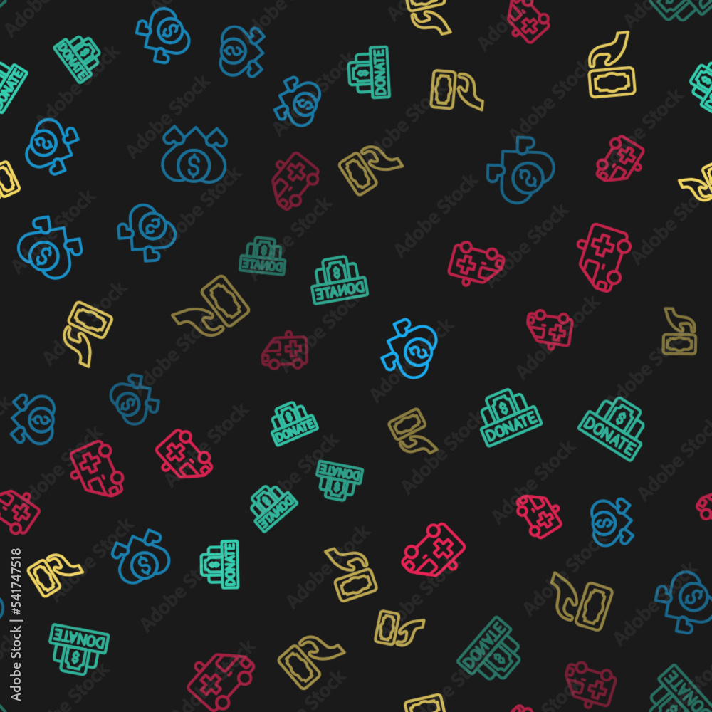 Set line Donation and charity, , and Ambulance car on seamless pattern. Vector Set line Donation and charity, , and Ambulance car on seamless pattern. Vector