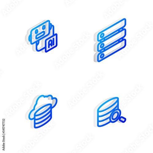 Set Isometric line Server  Data  Artificial intelligence robot  Cloud database and icon. Vector